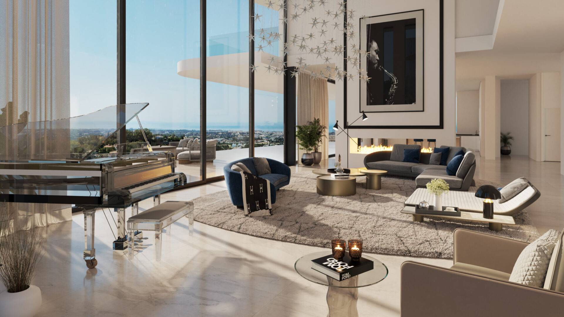 Photorealistic 3D interior design render for a luxury villa in La Zagaleta, Marbella