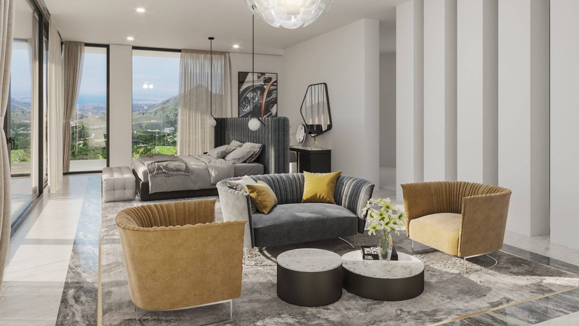 Render 3D de diseño de interiores en La Zagaleta, Marbella Render 3D fotorrealista de diseño de interiores para una villa de lujo en La Zagaleta, Marbella